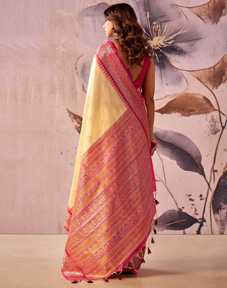 Cream Tussar Silk Woven Kanjivaram Saree