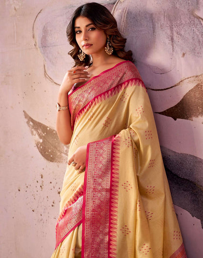 Cream Tusser Silk Woven Kanjivaram Saree