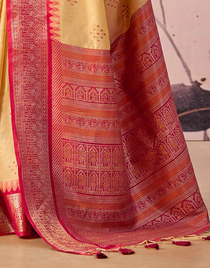 Cream Tusser Silk Woven Kanjivaram Saree