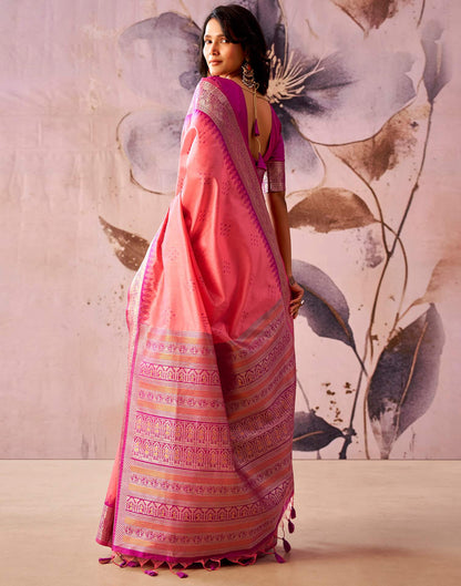 Pink Tusser Silk Woven Kanjivaram Saree