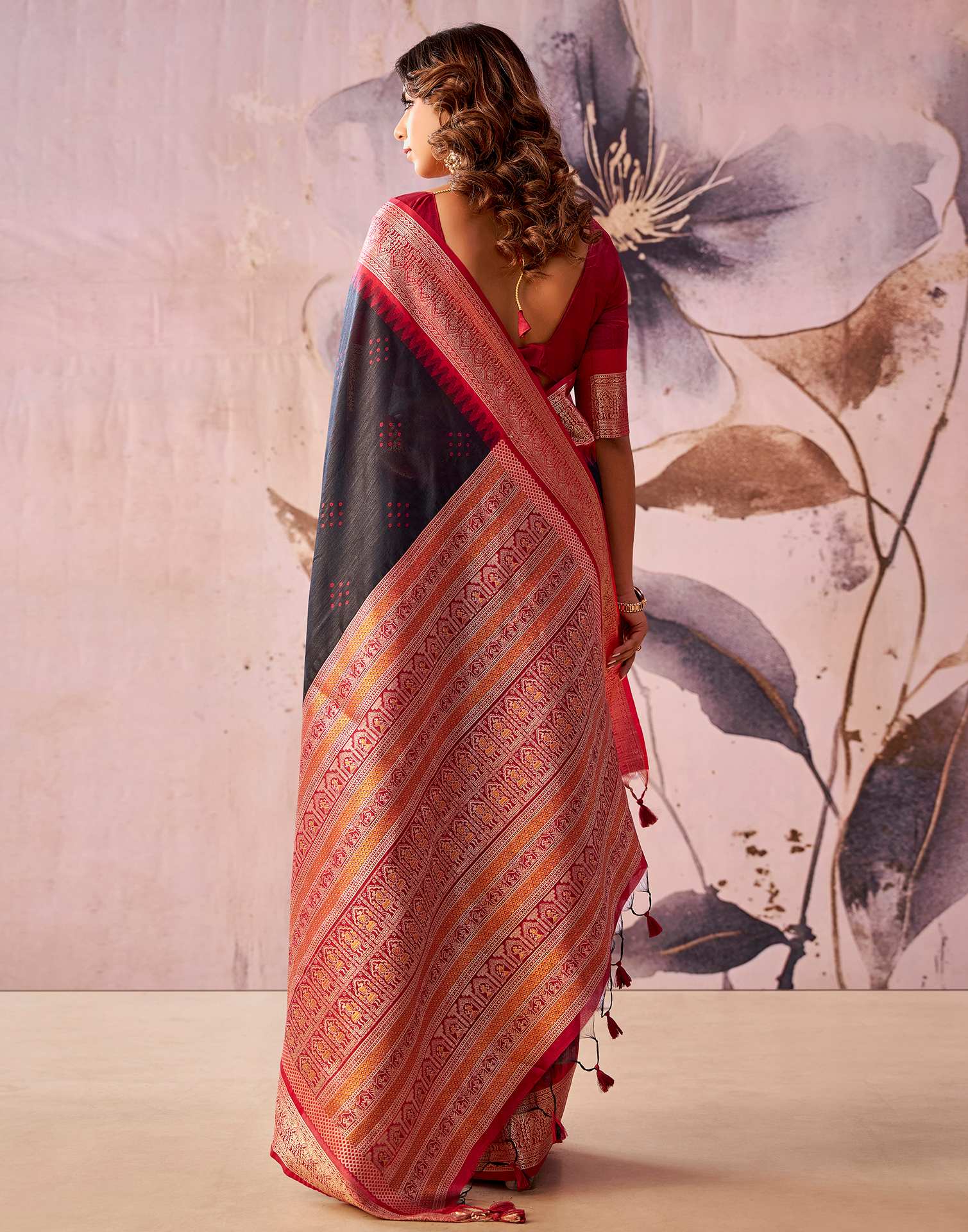 Black Tusser Silk Woven Kanjivaram Saree