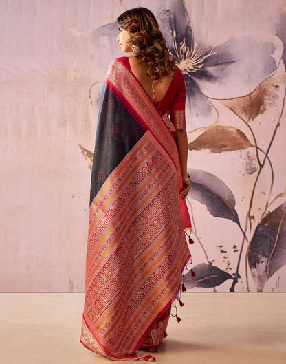 Black Tusser Silk Woven Kanjivaram Saree