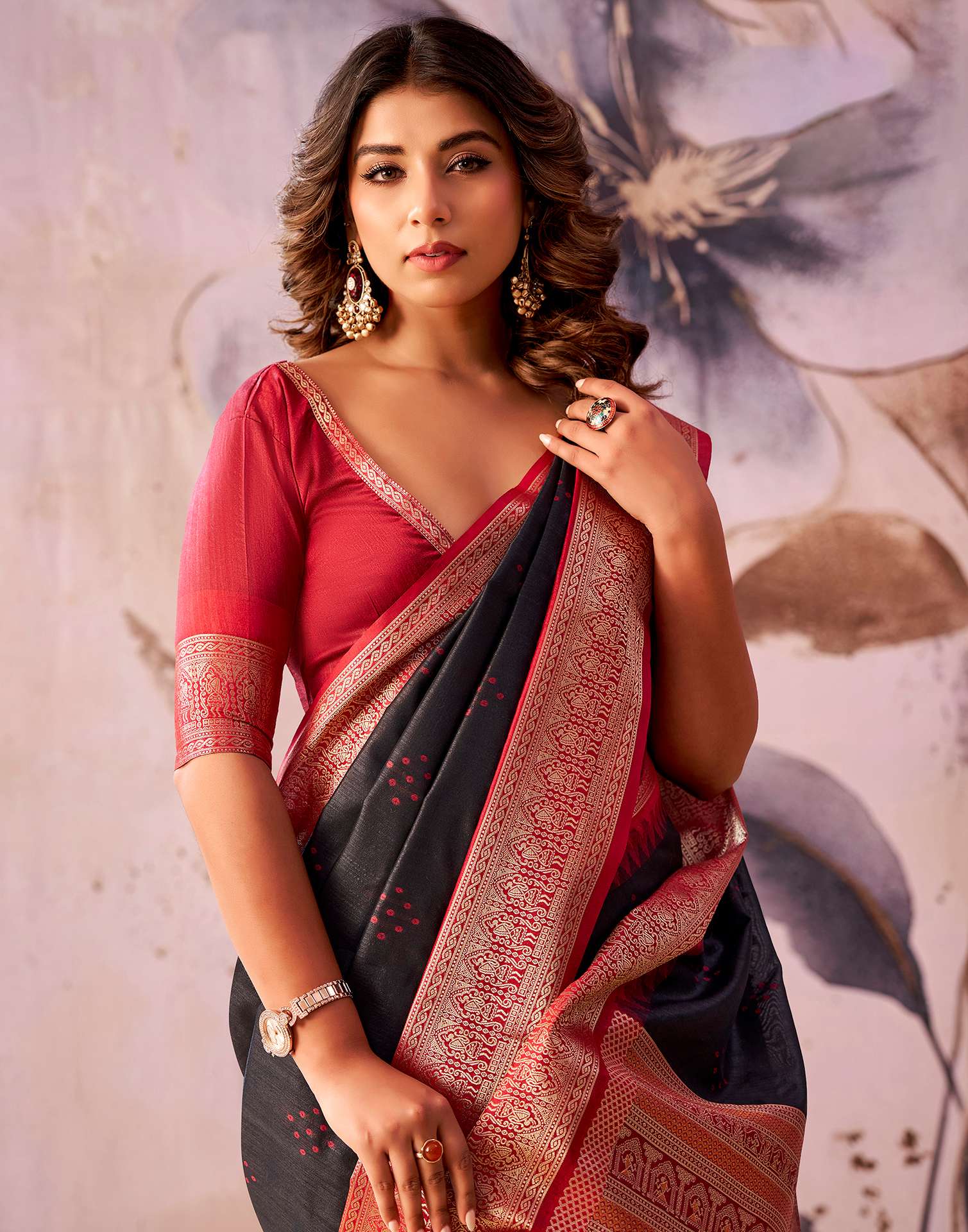 Black Tusser Silk Woven Kanjivaram Saree