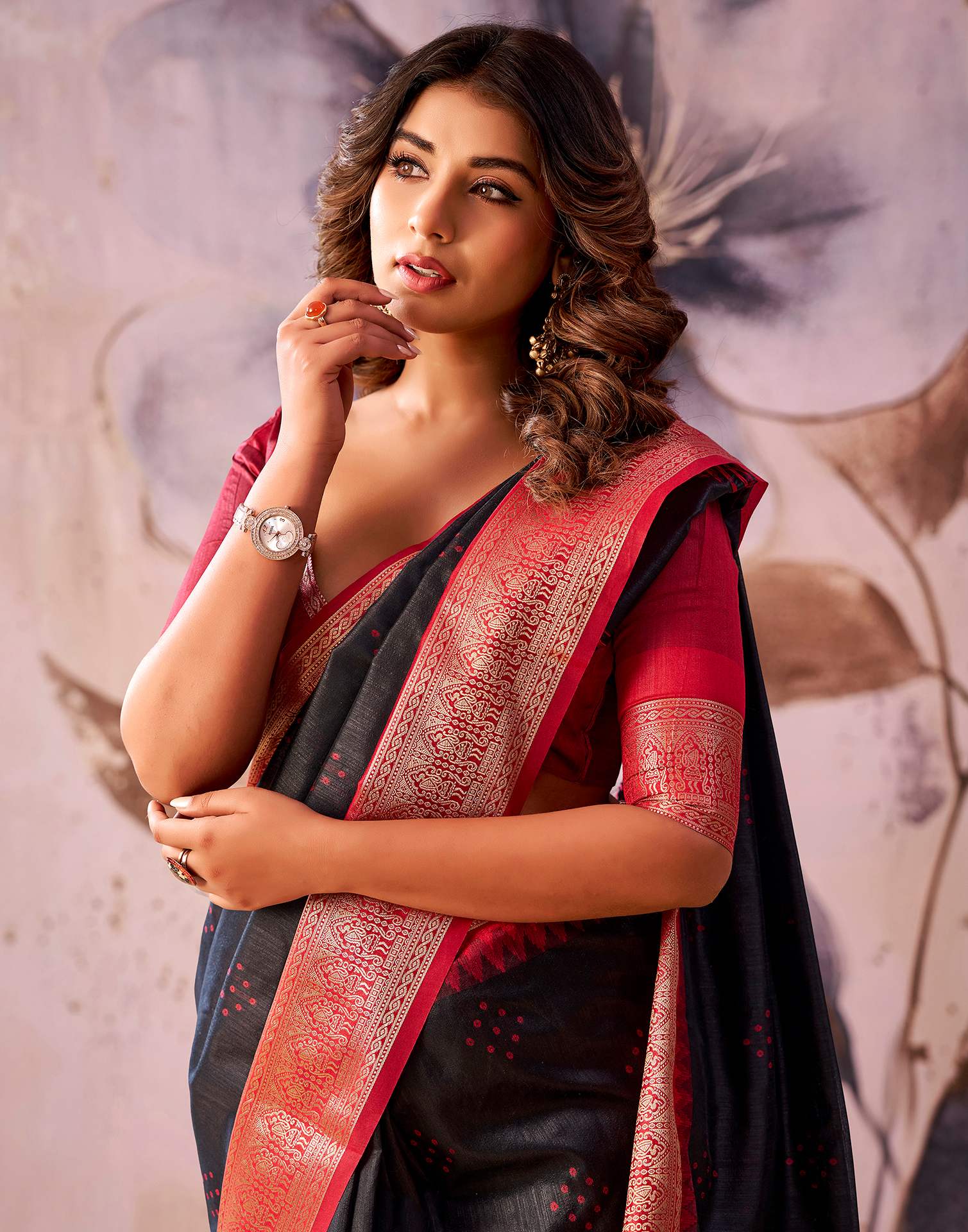 Black Tusser Silk Woven Kanjivaram Saree