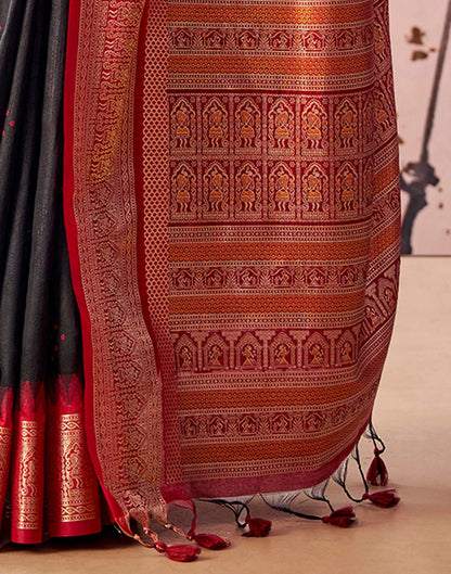 Black Tusser Silk Woven Kanjivaram Saree
