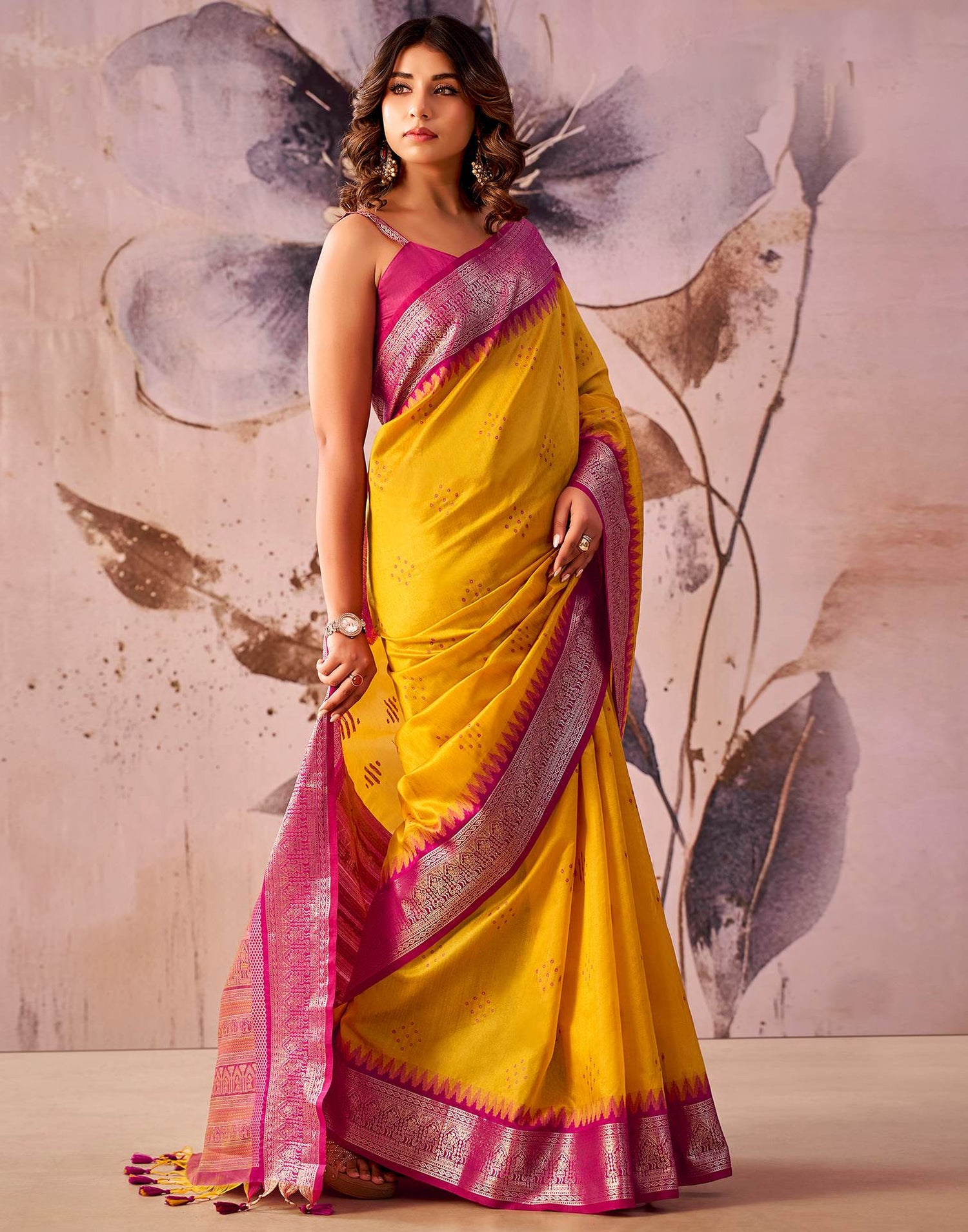Yellow Tusser Silk Woven Kanjivaram Saree