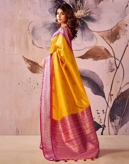 Yellow Tusser Silk Woven Kanjivaram Saree