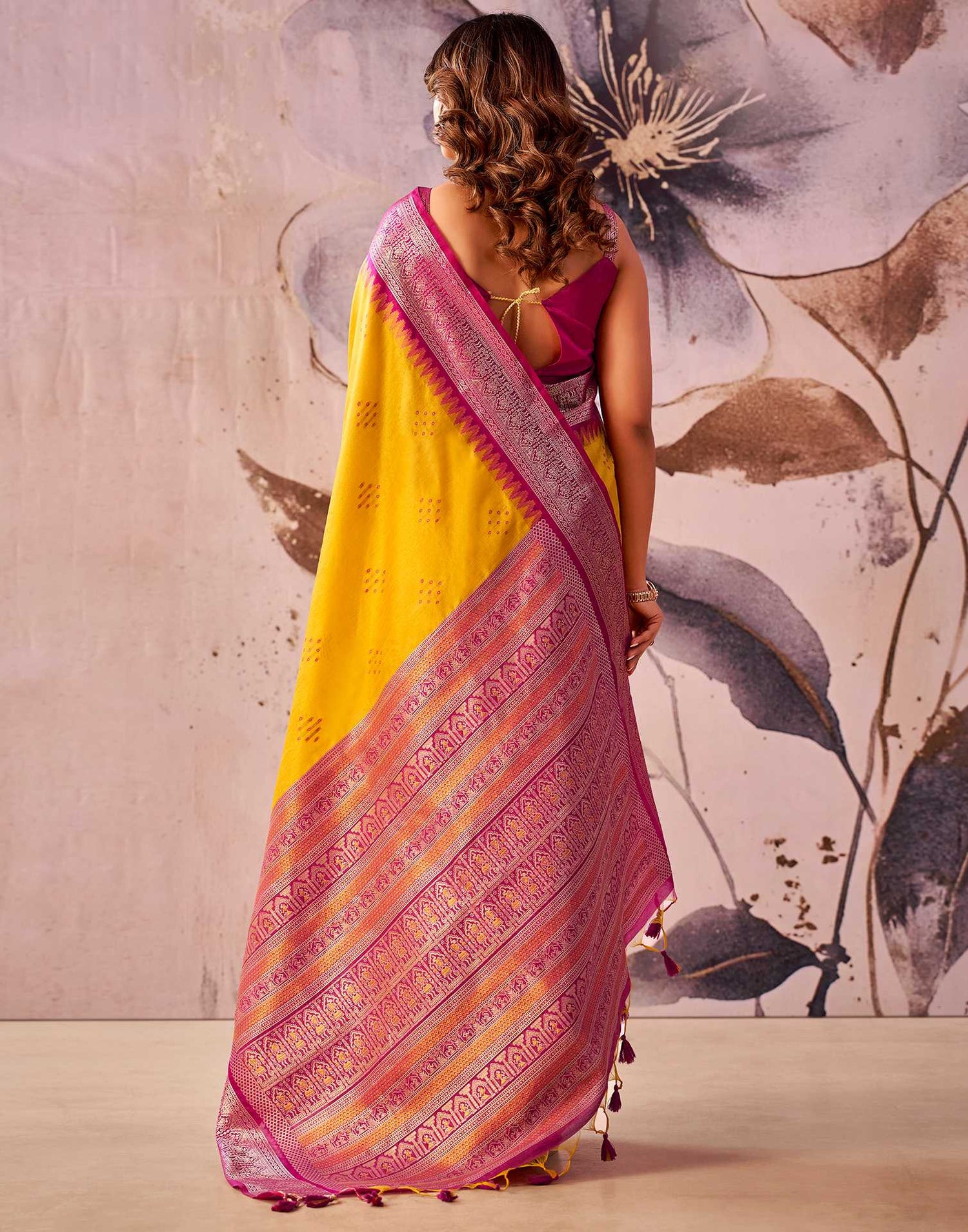 Yellow Tusser Silk Woven Kanjivaram Saree