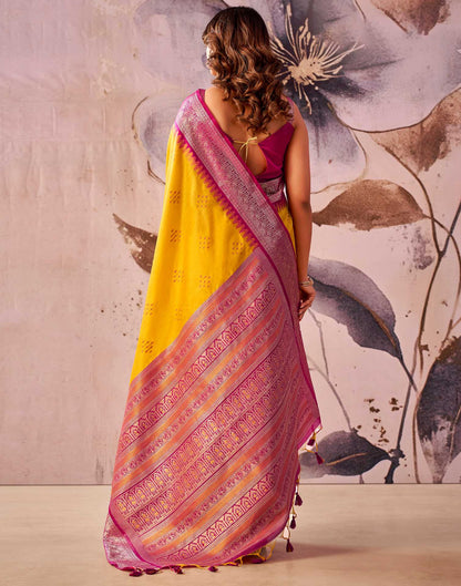 Yellow Tusser Silk Woven Kanjivaram Saree