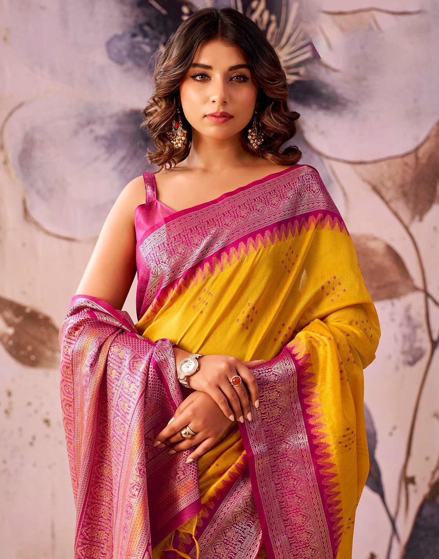 Yellow Tusser Silk Woven Kanjivaram Saree