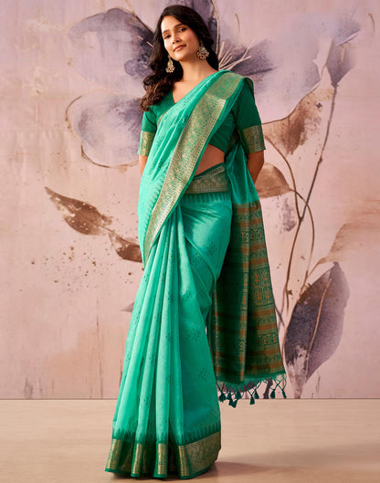 Turquoise Green Tusser Silk Woven Kanjivaram Saree