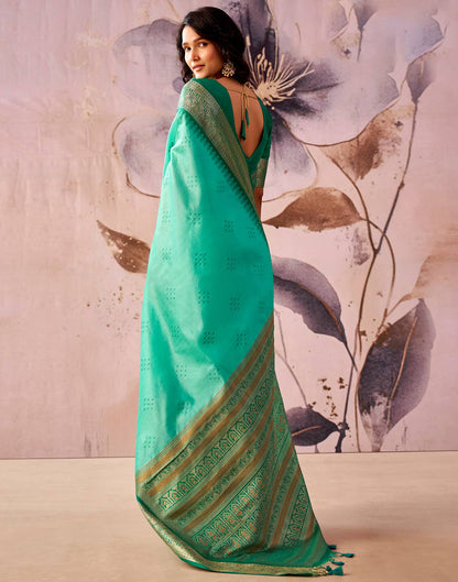 Turquoise Green Tusser Silk Woven Kanjivaram Saree