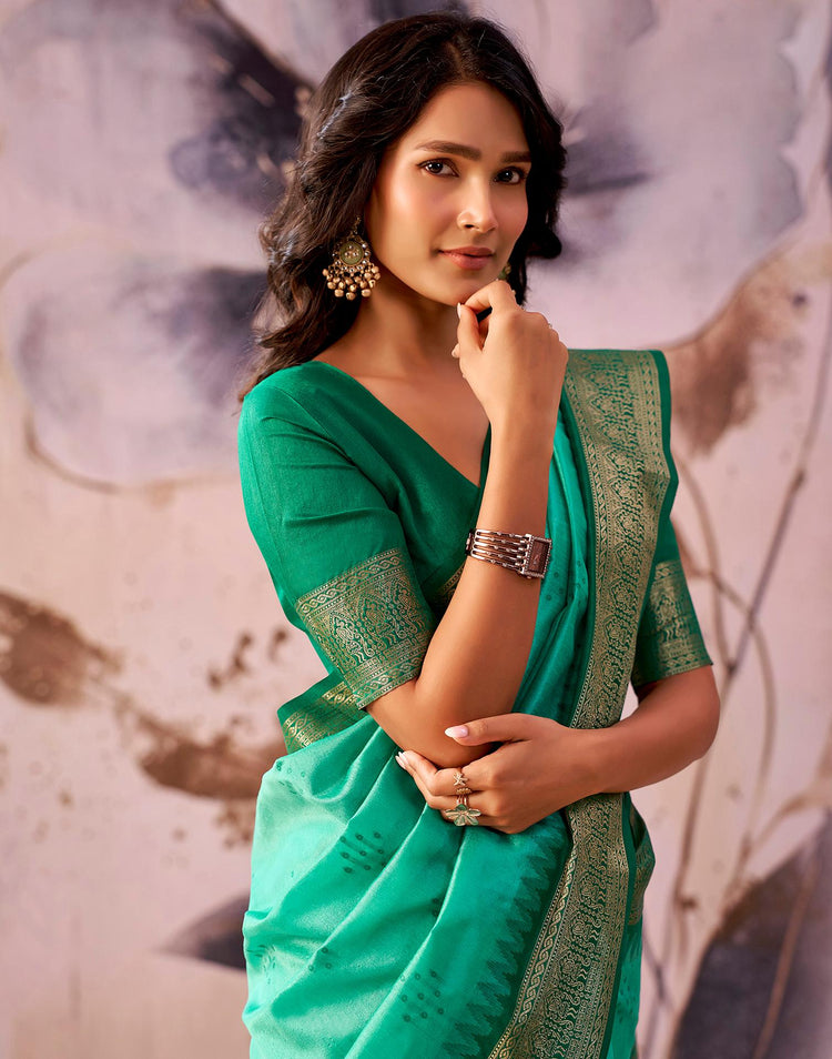 Turquoise Green Tussar Silk Woven Kanjivaram Saree