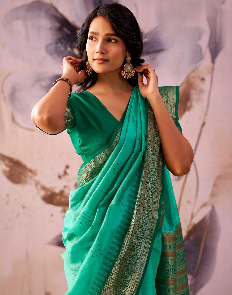 Turquoise Green Tussar Silk Woven Kanjivaram Saree