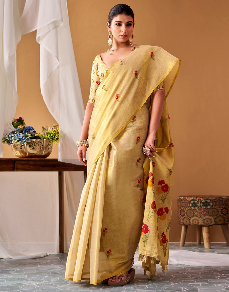 Golden Tissue Silk Woven Floral Saree