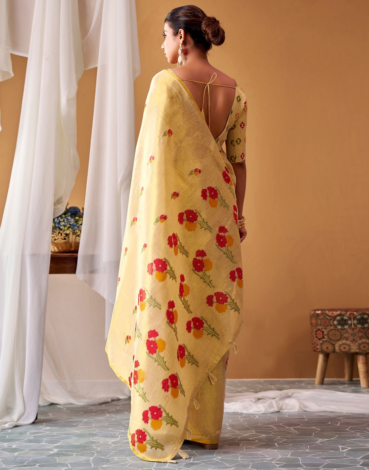 Golden Tissue Silk Woven Floral Saree