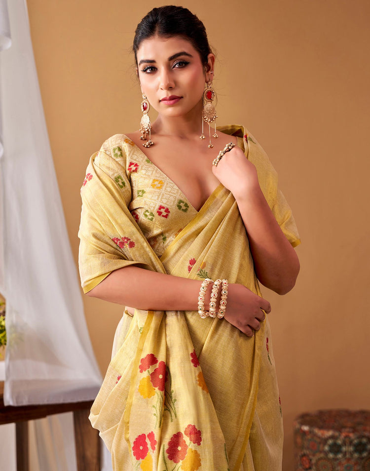 Golden Tissue Silk Woven Floral Saree