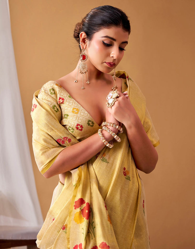 Golden Tissue Silk Woven Floral Saree