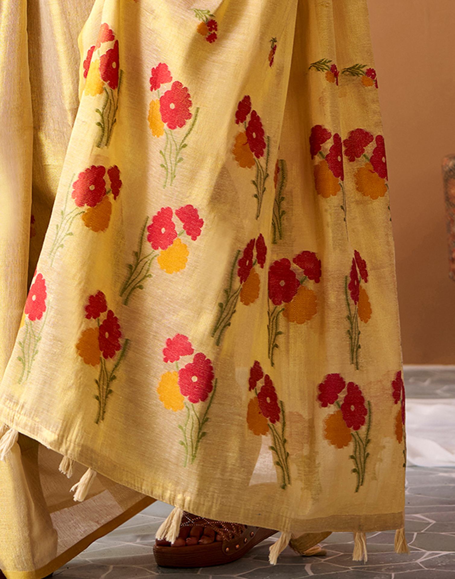 Golden Tissue Silk Woven Floral Saree
