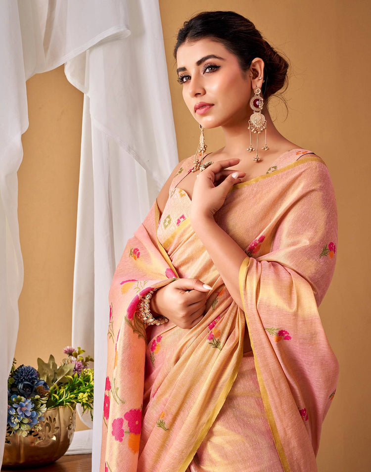 Peach Tissue Silk Woven Floral Saree