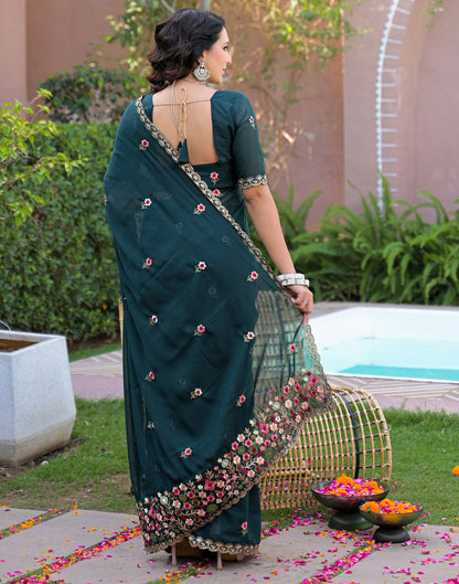 Rama Blue Shimmer Georgette Embroidery Saree