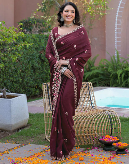 Maroon Shimmer Georgette Embroidery Saree