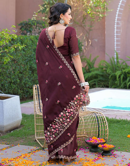 Maroon Shimmer Georgette Embroidery Saree