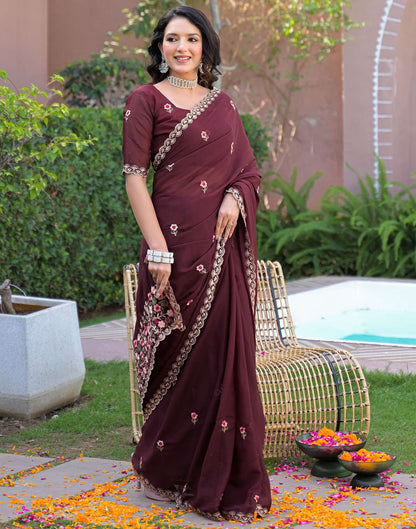 Maroon Shimmer Georgette Embroidery Saree