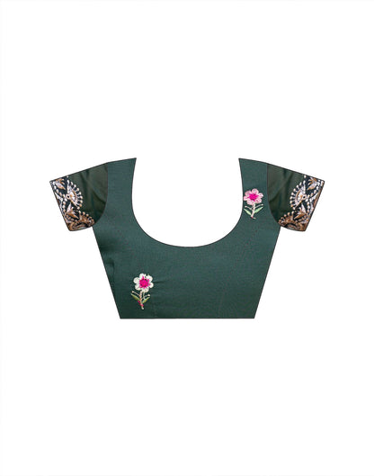 Dark Green Shimmer Georgette Embroidery Saree