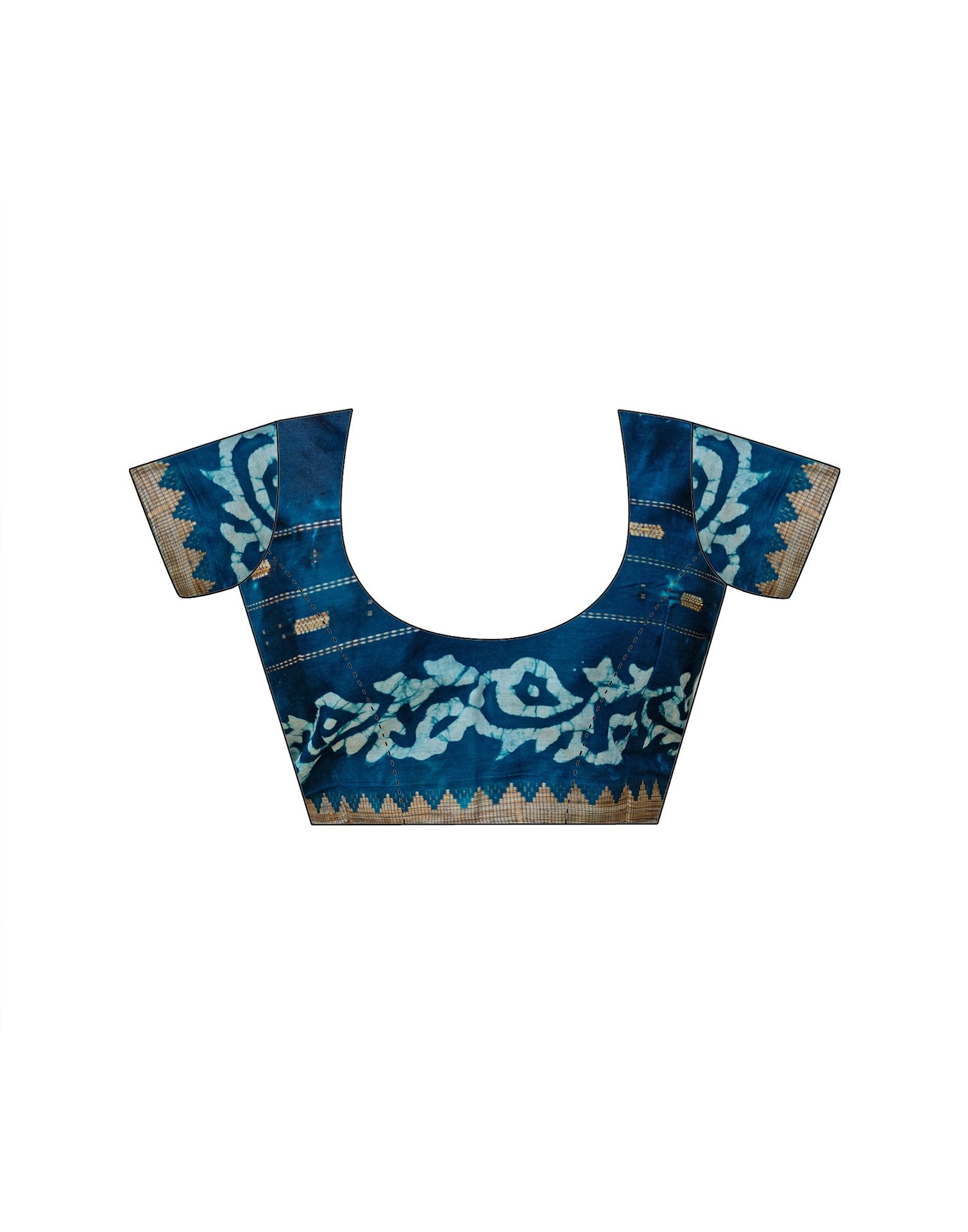 Navy Blue Cotton Printed Zari Stripe Saree