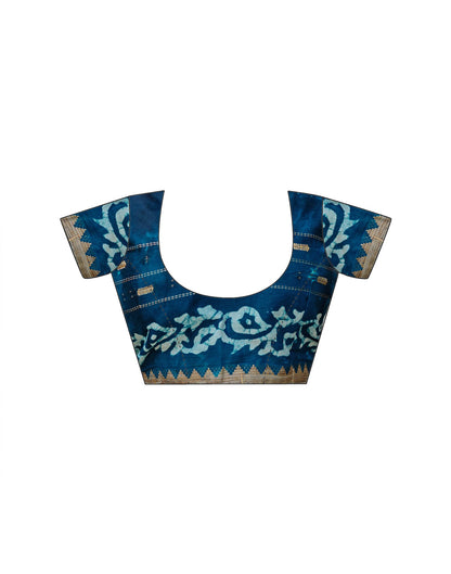 Navy Blue Cotton Printed Zari Stripe Saree