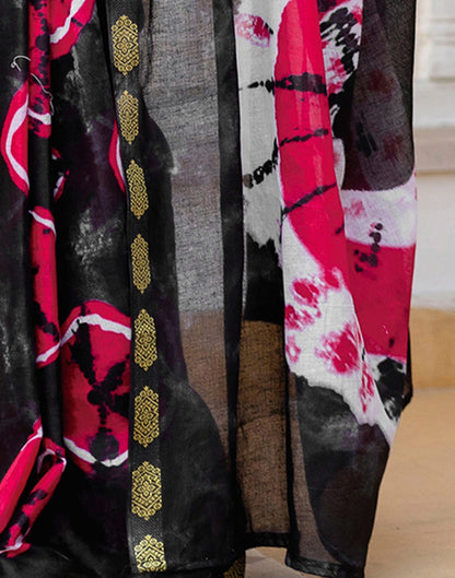 Black Cotton Printed Woven Border Saree