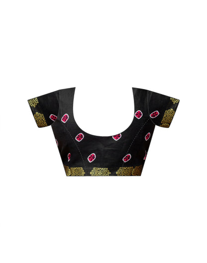 Black Cotton Printed Woven Border Saree