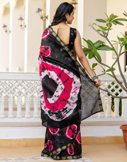 Black Cotton Printed Woven Border Saree