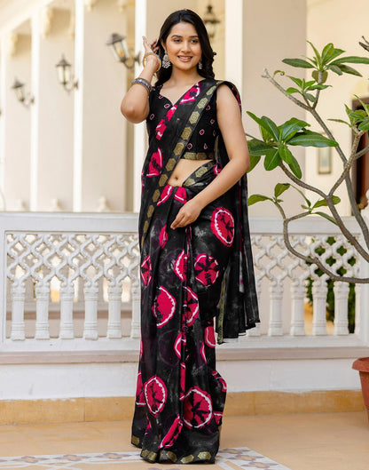 Black Cotton Printed Woven Border Saree