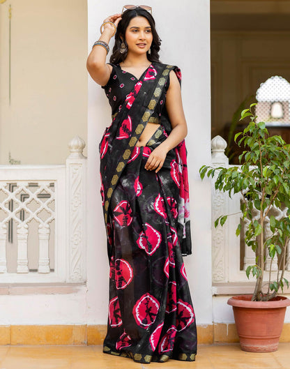 Black Cotton Printed Woven Border Saree