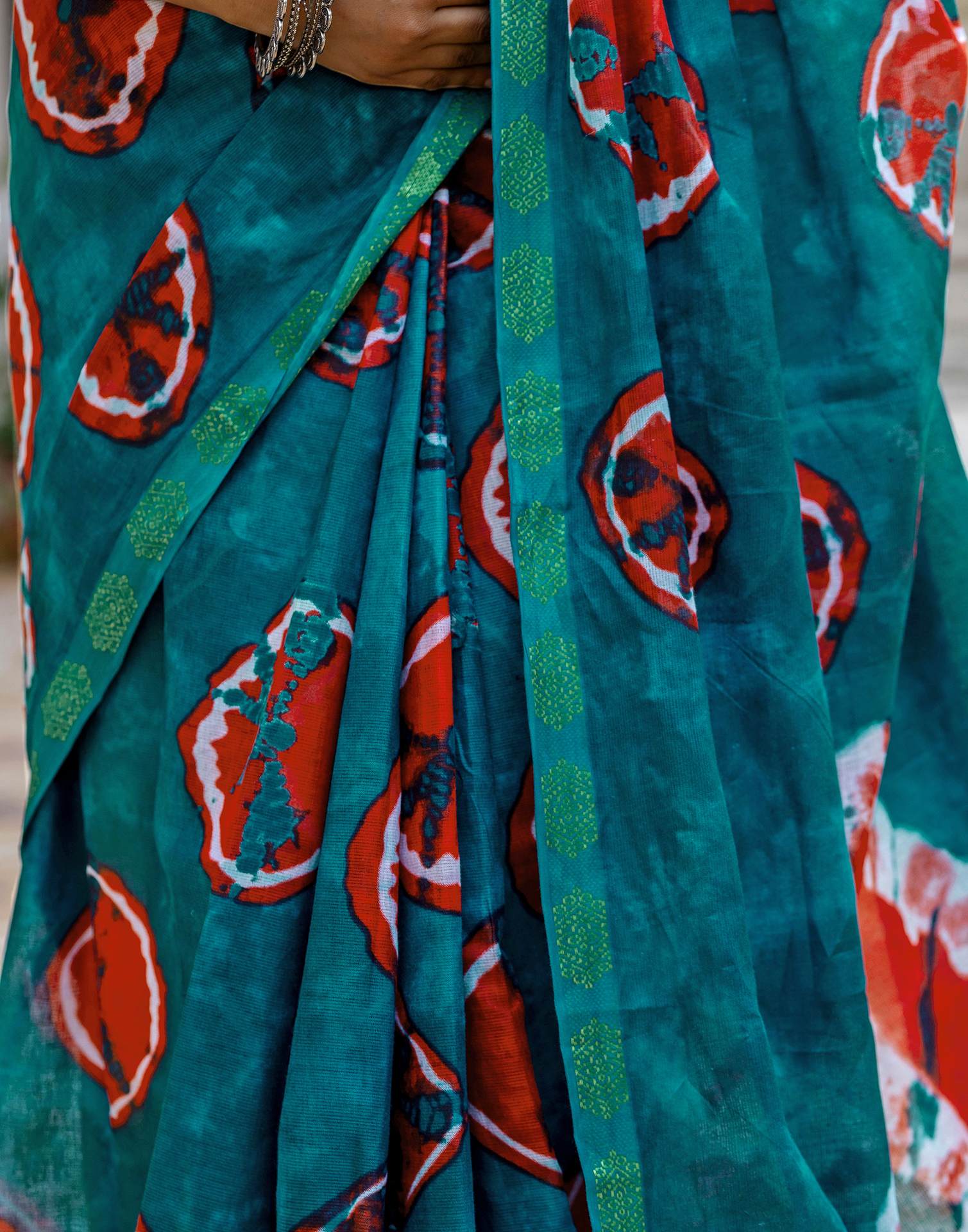 Brown Cotton Printed Woven Border Saree