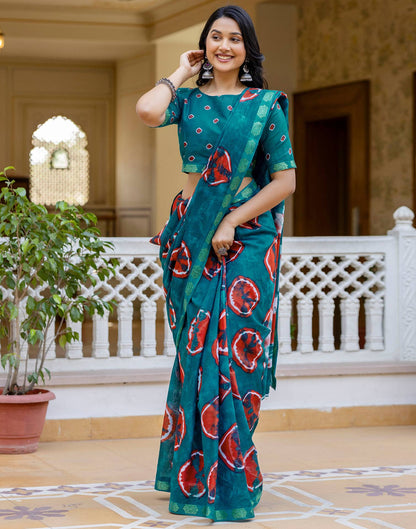 Brown Cotton Printed Woven Border Saree