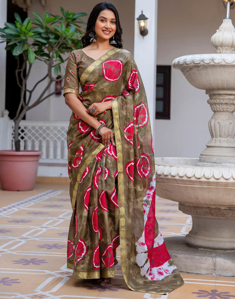 Peacock Blue Cotton Printed Woven Border Saree
