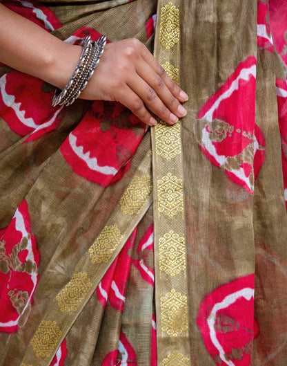 Peacock Blue Cotton Printed Woven Border Saree