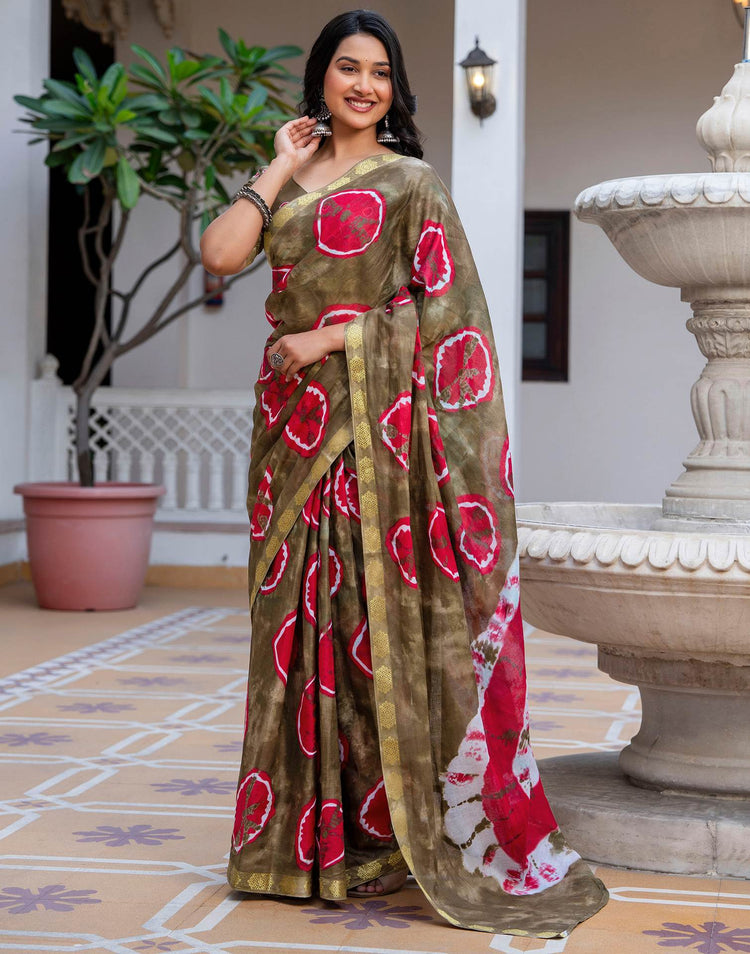 Peacock Blue Cotton Printed Woven Border Saree