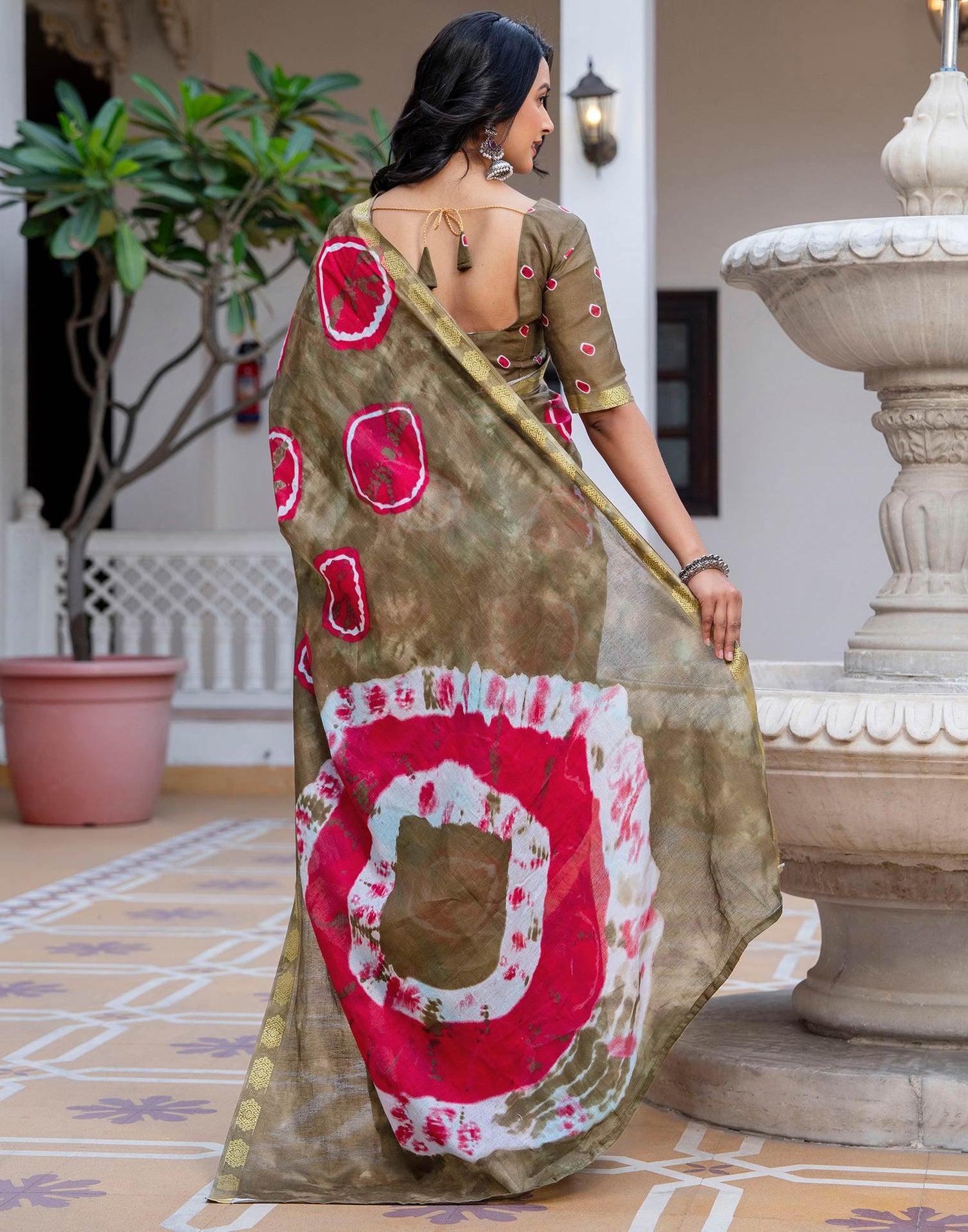 Peacock Blue Cotton Printed Woven Border Saree