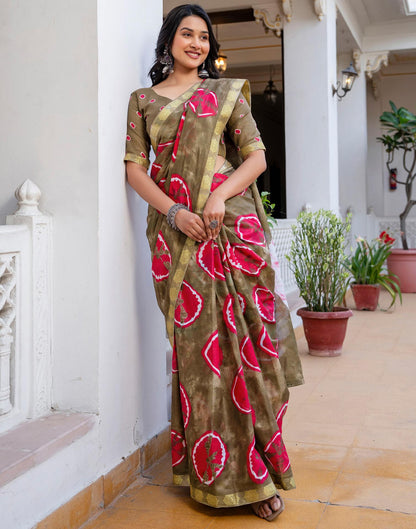Peacock Blue Cotton Printed Woven Border Saree