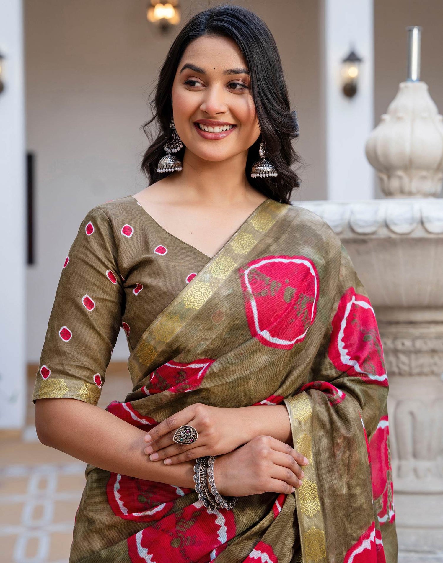 Peacock Blue Cotton Printed Woven Border Saree
