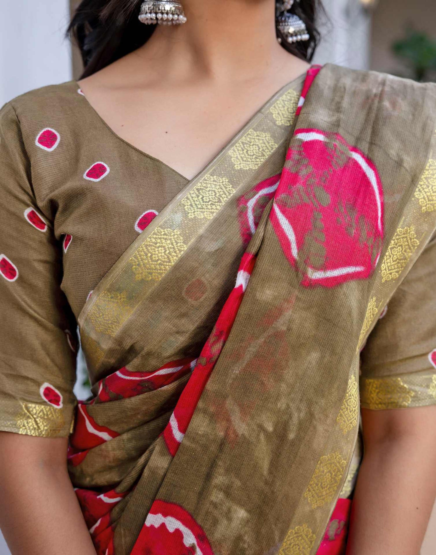 Peacock Blue Cotton Printed Woven Border Saree