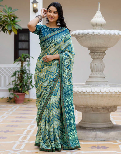Grey Georgette Ikkat Printed Lace Saree