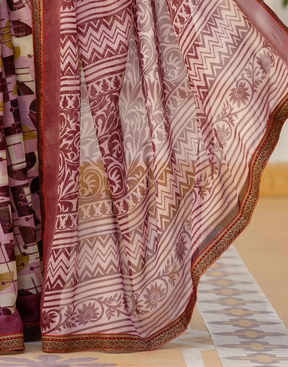 Dusty Rose Pink Georgette Printed Lace Saree