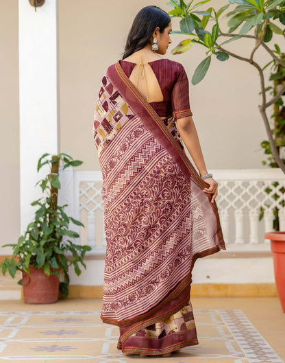 Dusty Rose Pink Georgette Printed Lace Saree