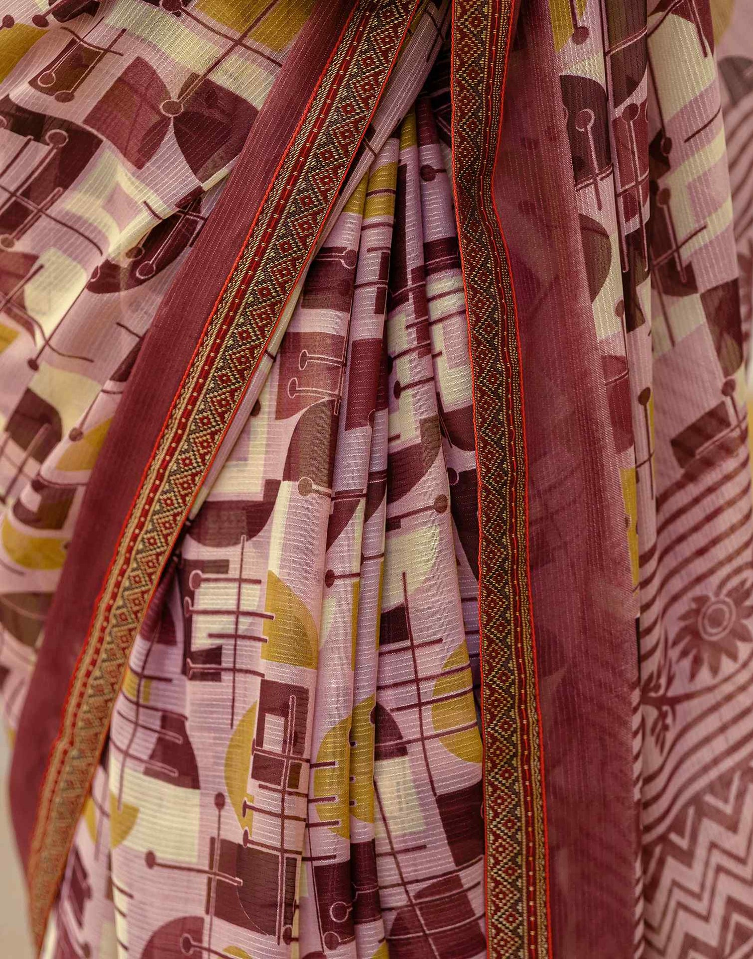 Dusty Rose Pink Georgette Printed Lace Saree