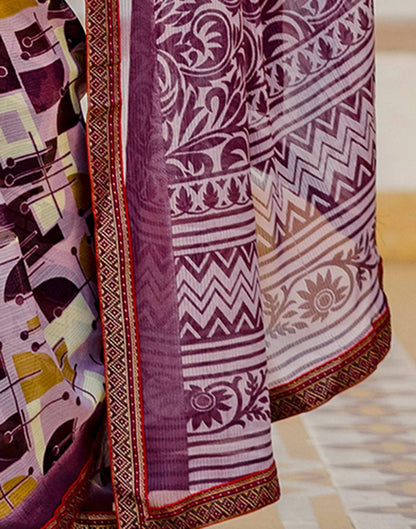 Mauve Georgette Printed Lace Saree